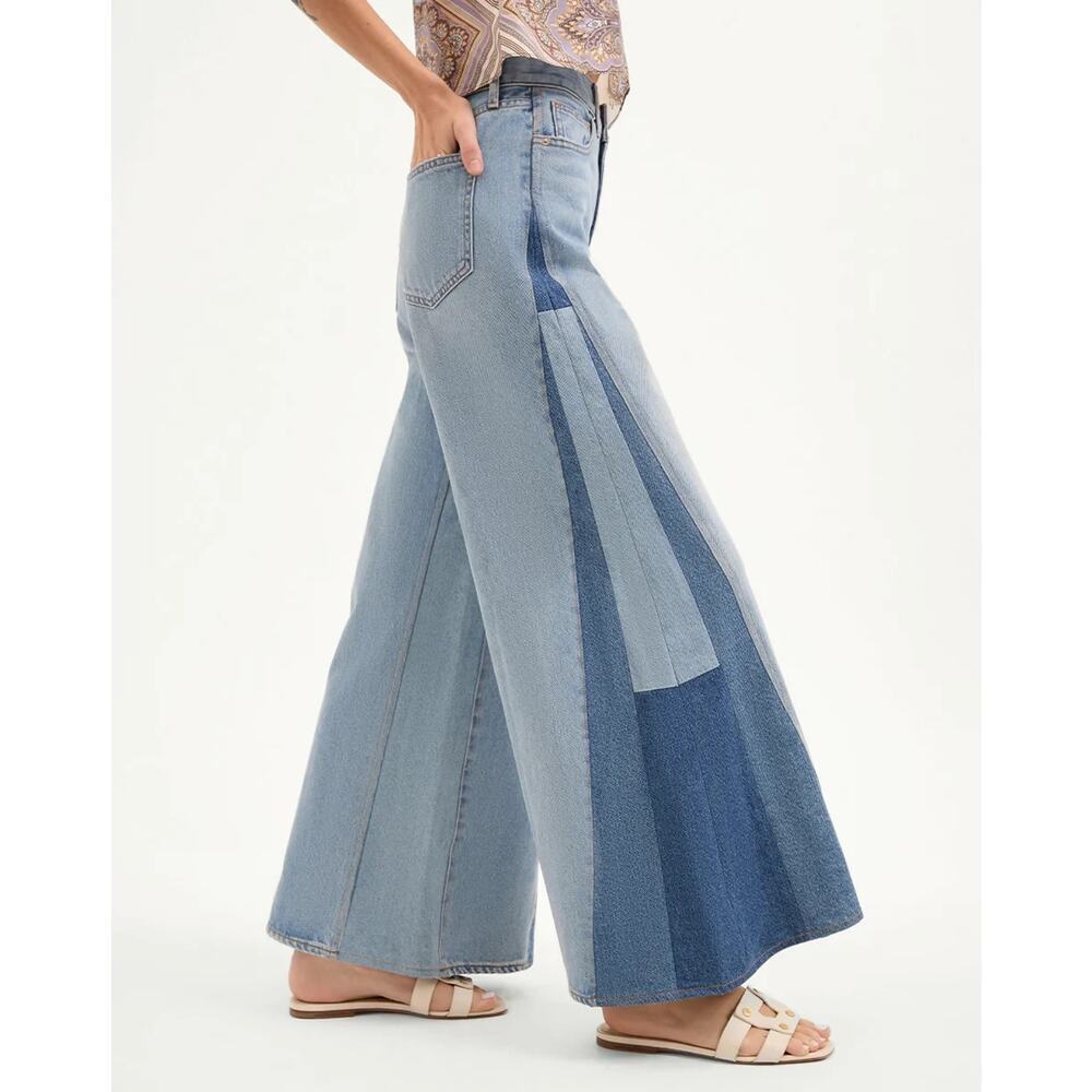 NWT Veronica Beard Vicki Patchwork Wide-Leg Jean Sz 28 Wanderer Undone #9M511 - Picture 3 of 12